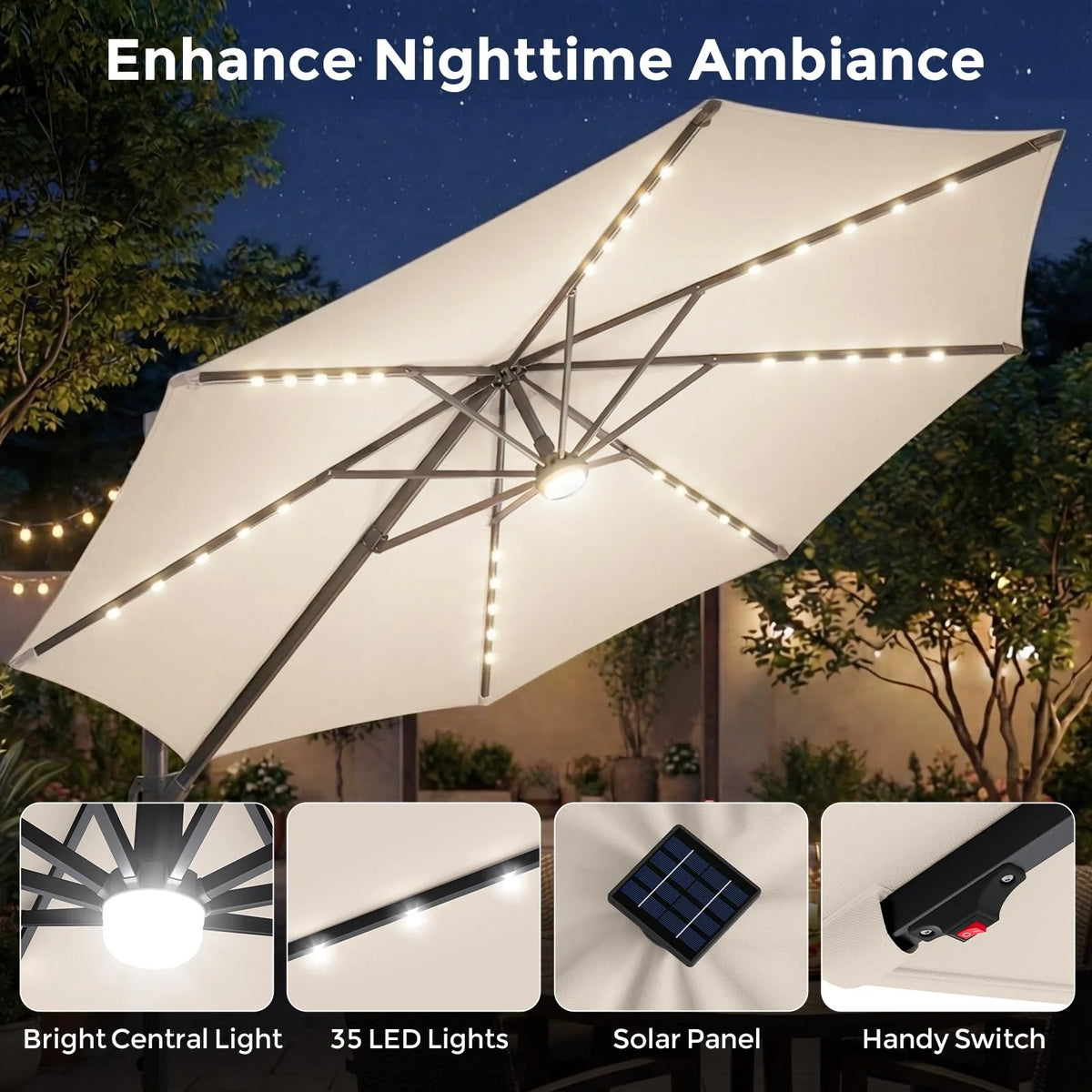 Tangkula 10ft Patio Umbrella 35 LED Lights Aluminum Pole 360 Degree Rotation - Product image 3