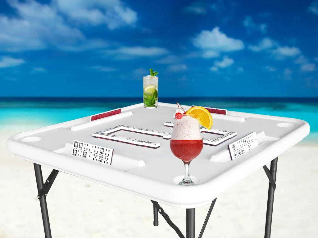Bene Casa Foldable Domino Table with Built - in Drink Holders, 38" x 38", White - Product image 7