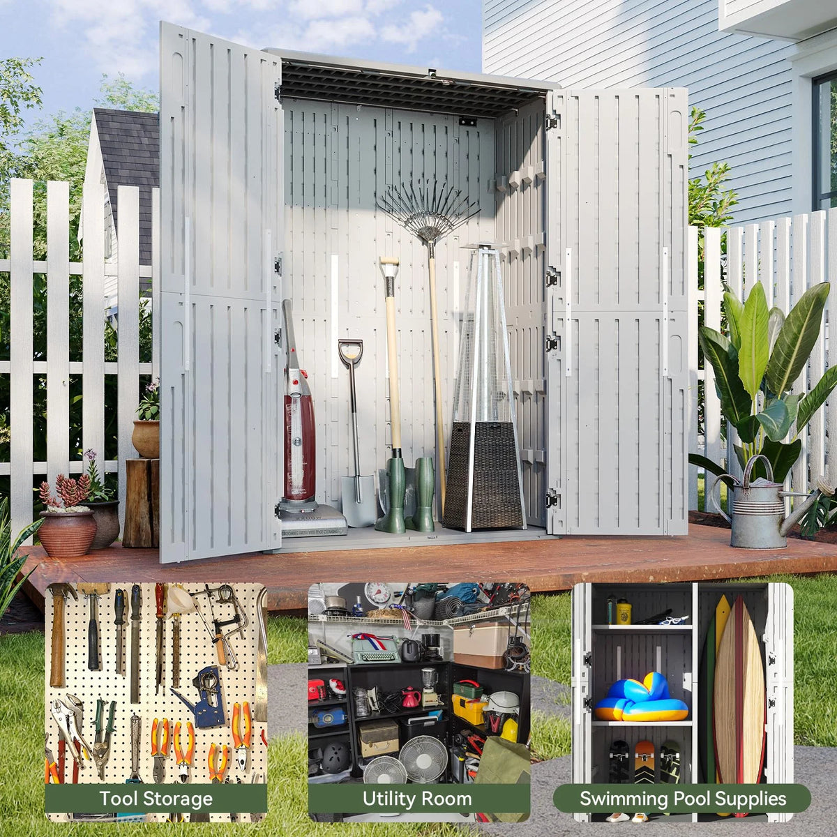 Aoxun Outdoor Storage Shed, 64 Cu.ft Vertical Storage Sheds Outdoor with Floor - Product image 7