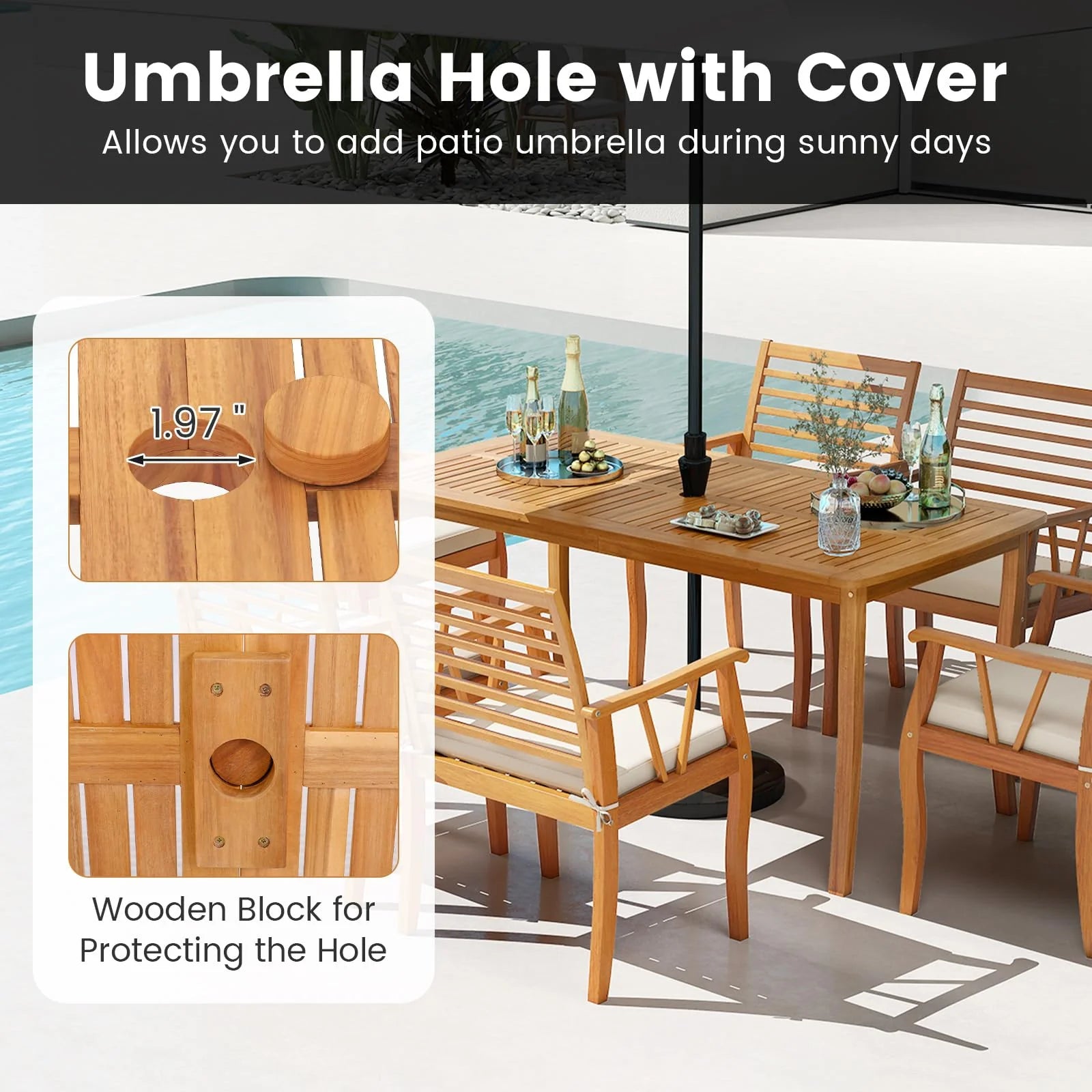 Tangkula 6 Pieces Acacia Wood Patio Dining Set with Bench - Product image 5