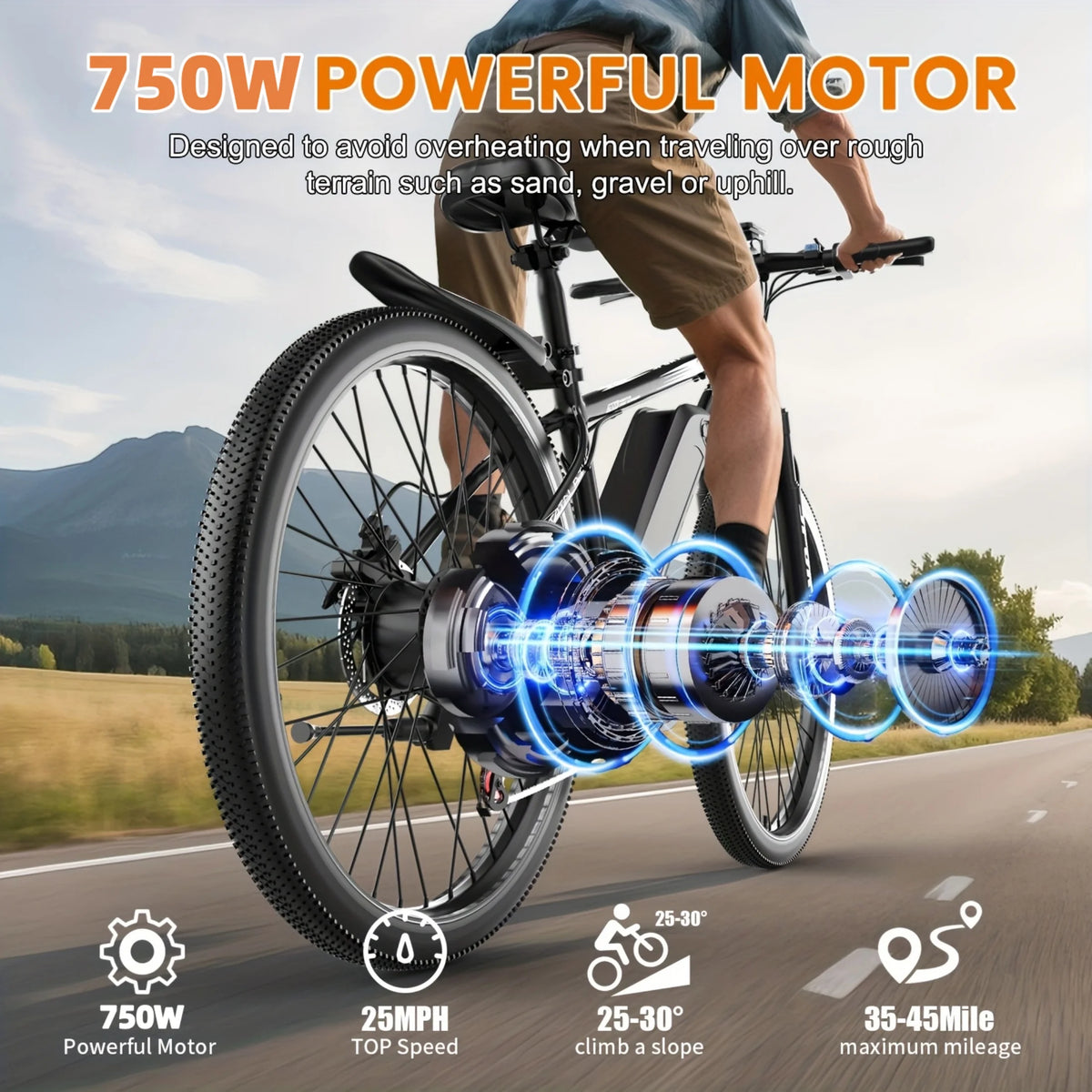 MISODO Electric Bike for Adults 26", 750W Peak E - Mountain Bike 48V 10AH - Product image 3