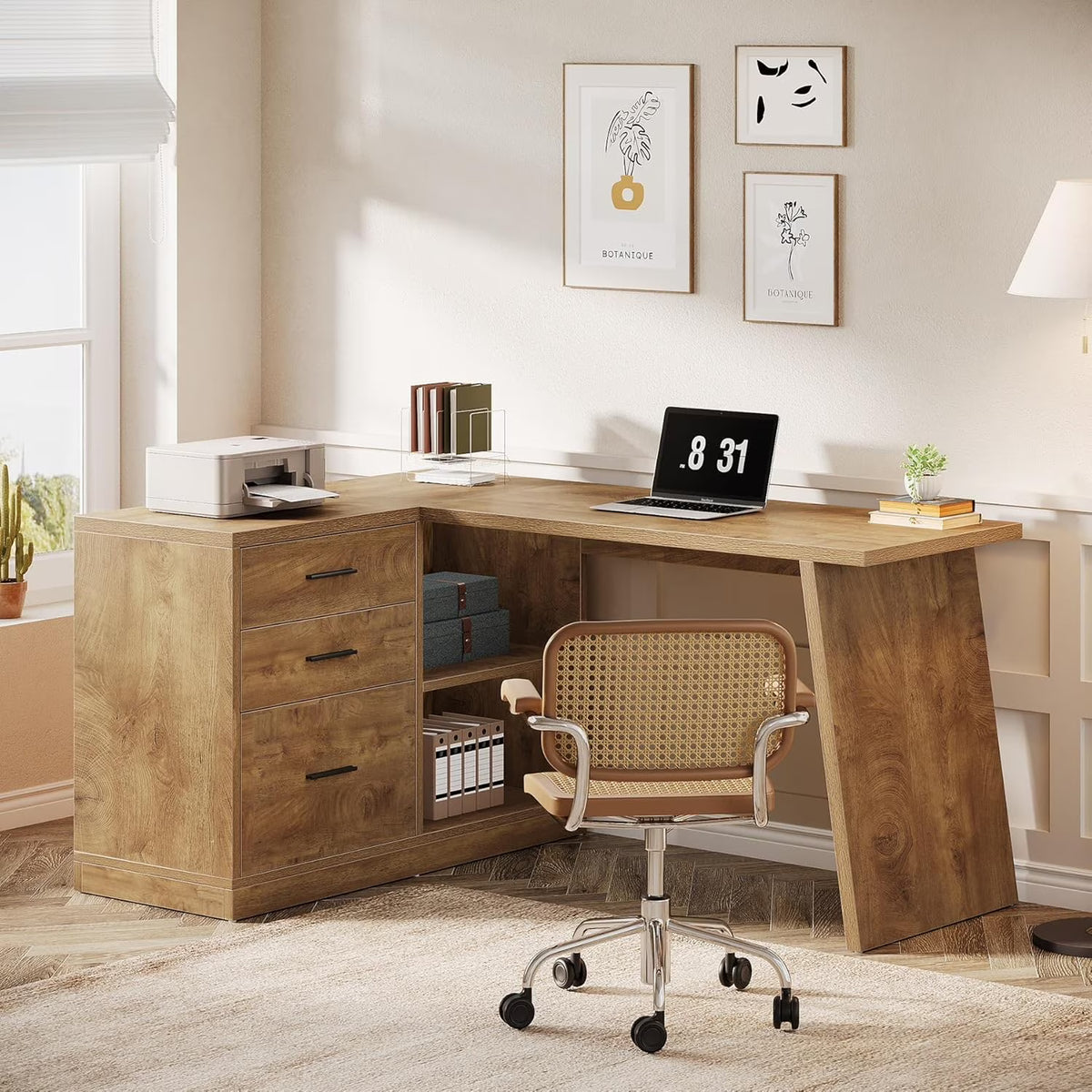 55 - Inch L Shaped Computer Desk with 3 Drawers, Corner Home Office Desk with Storage Shelves - Product image 1
