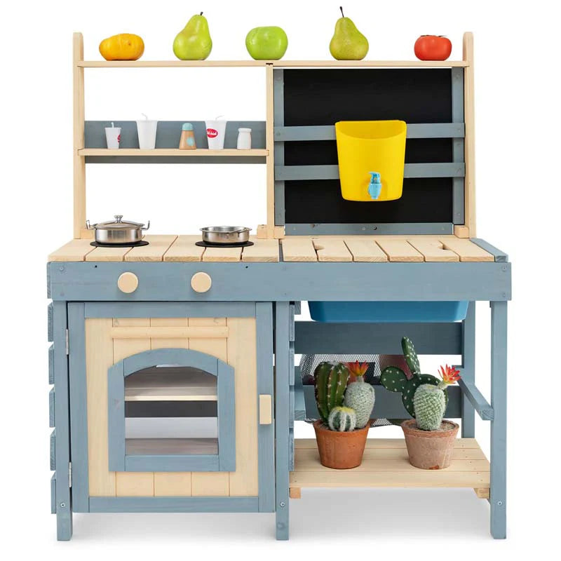 2-In-1 Kids Outdoor Mud Kitchen, Fir Wood Double Sided Kitchen Playset & Grocery Store with Faucet - Product image 3