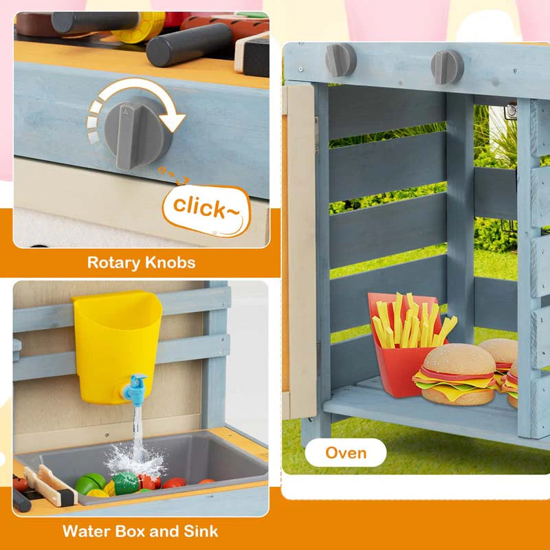 3-in-1 Double-Sided Kids Mud Kitchen, Indoor Outdoor Play Kitchen BBQ Grill & Grocery Playset with Sink - Product image 6