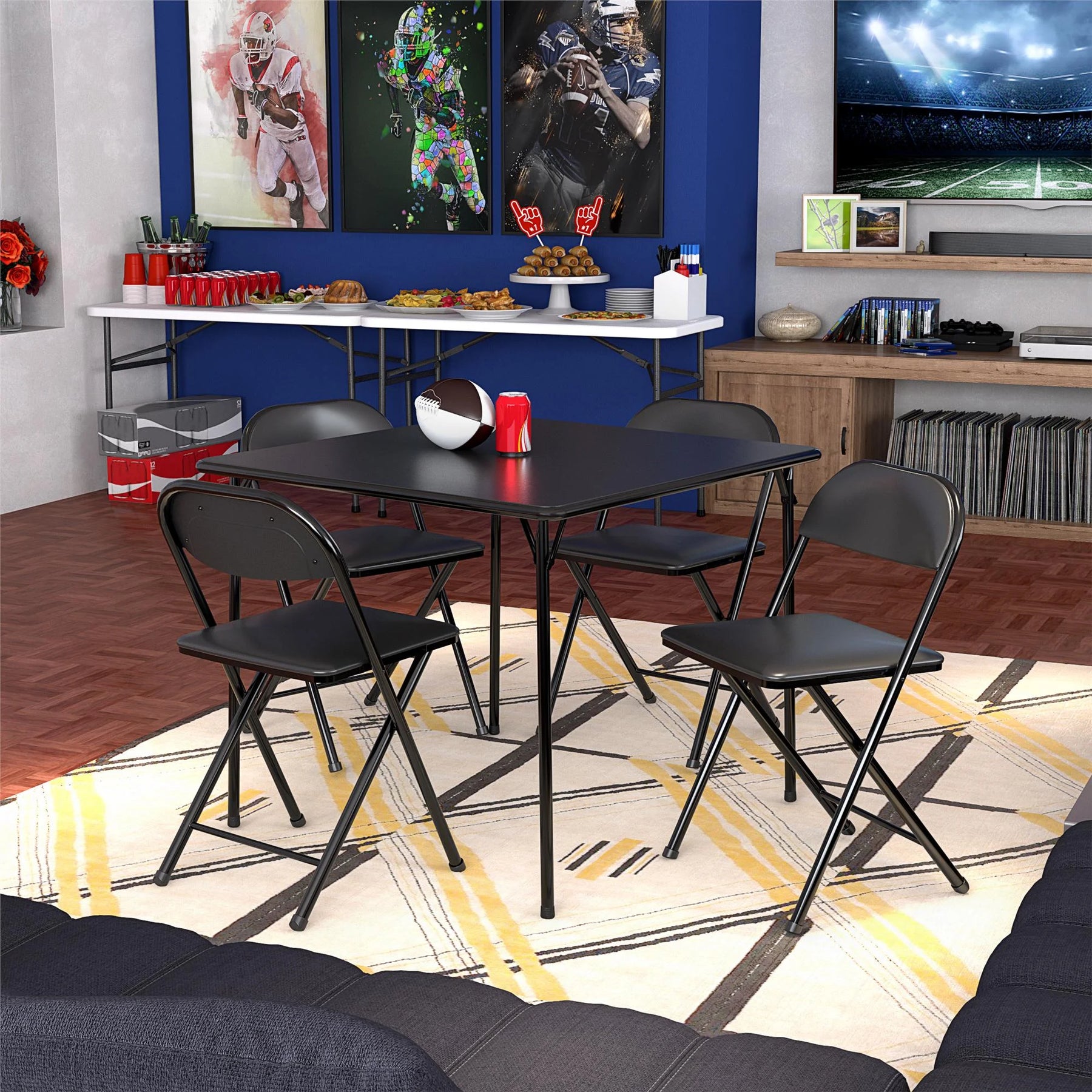 COSCO 5 - Piece Folding Set with Card Table and 4 Vinyl Padded Chairs, Black - Product image 4