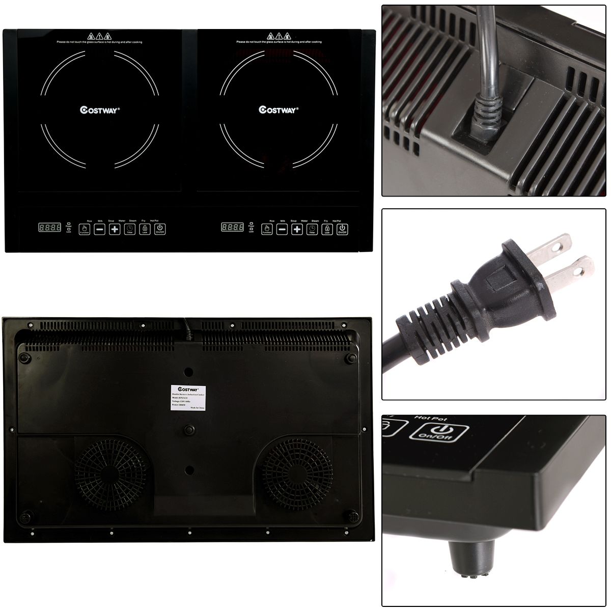 Double Electric Glass Ceramic Hob 1800W+1800W 2 Zones 8 Variable Temperature/Power Levels Black -