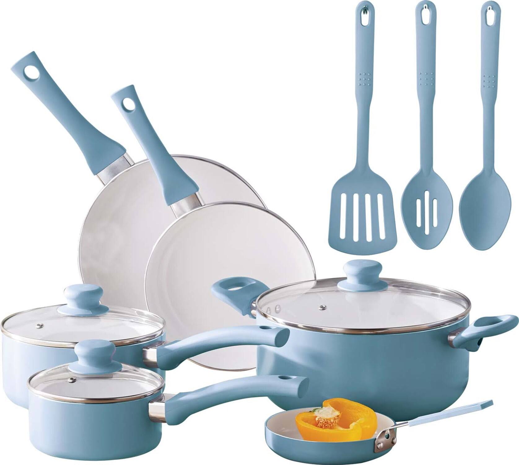 Mainstays 12pc Ceramic Cookware Set, Blue Linen - Product image 1