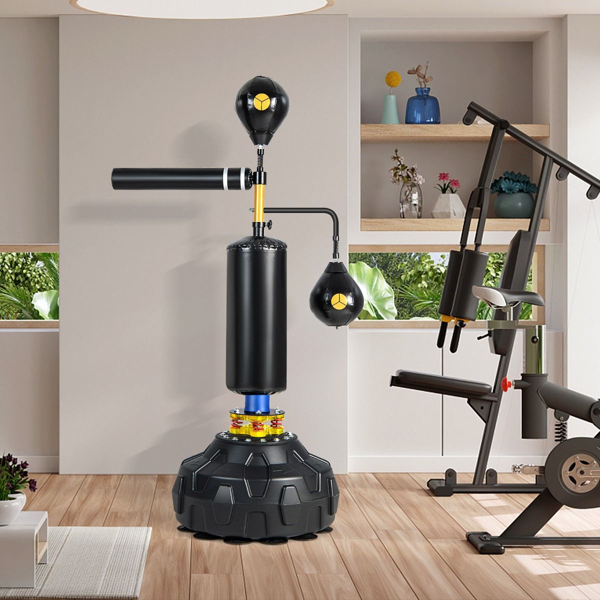 Free Standing Punching Bag Boxing Speed Trainer 360° Swivel Bar Punching Ball Adjustable Height 168-201cm for MMA Teenagers & Adults -