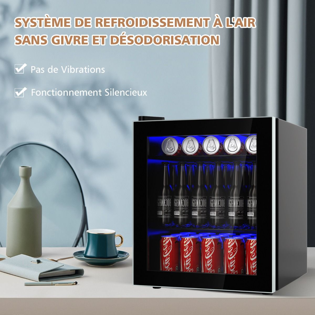 60 Can Refrigerator and Beverage Cooler Mini Fridge with Glass Door & Removable Adjustable Shelves (60 Cans) Black -