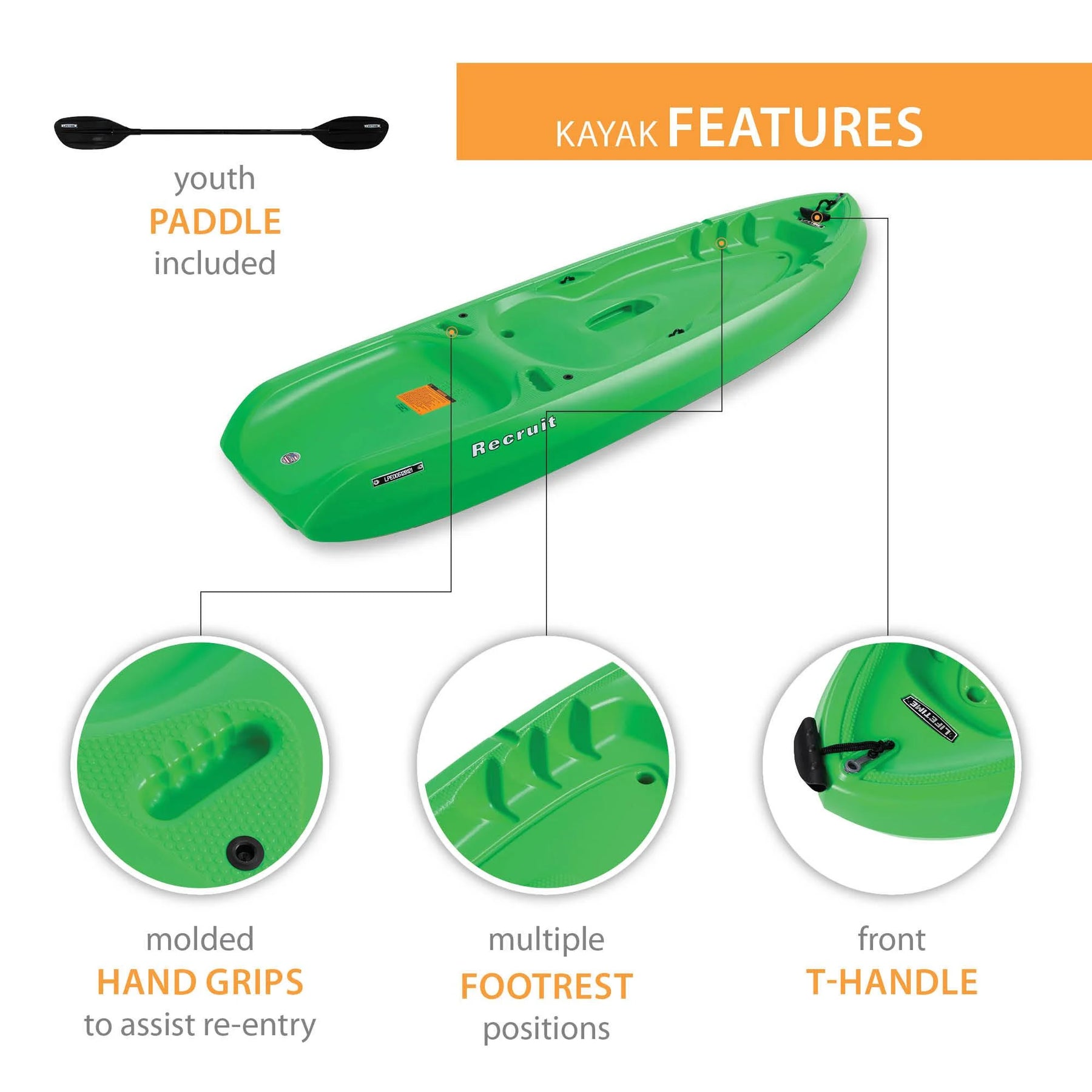 Lifetime Recruit 6.5 Ft Youth Sit - on - Top Kayak, Lime Green (90765) - Product image 21