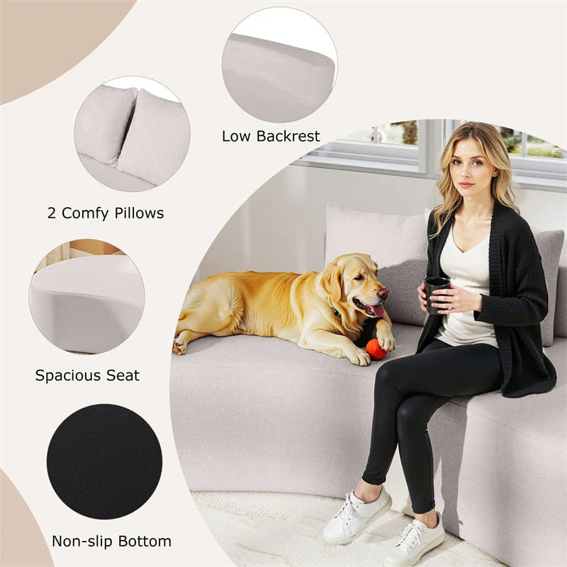 78.5" Upholstered Curved Sofa Couch w/ 2 Cozy Pillows, Low Backrest, Sponge Padded Seat - Product image 19