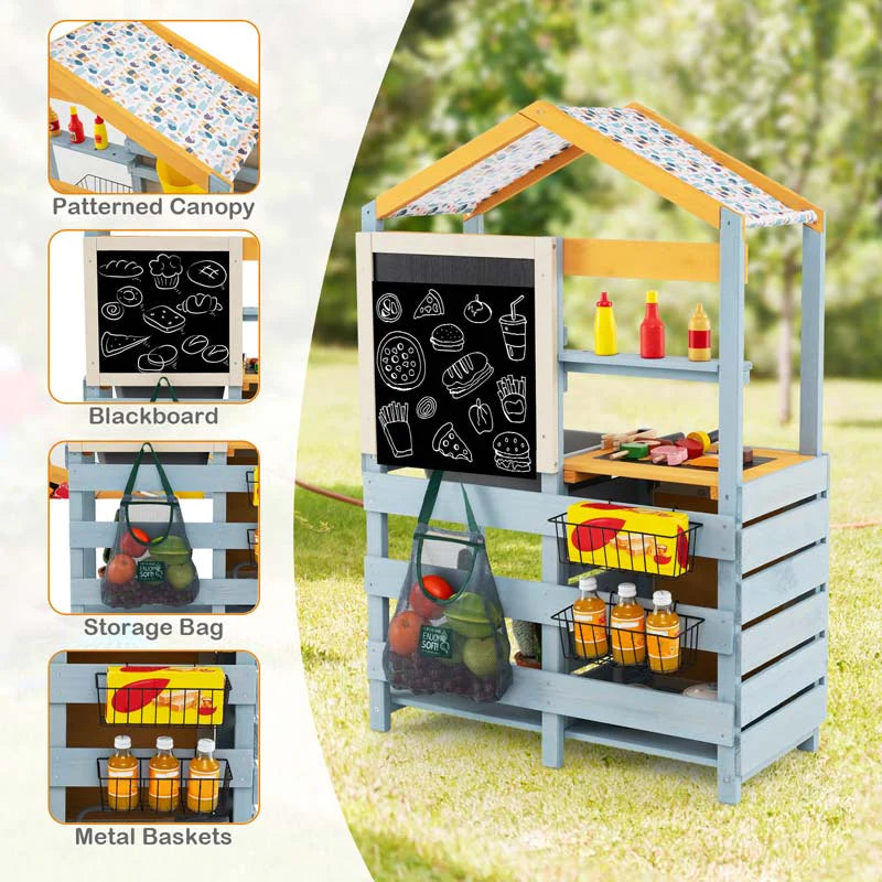 3-in-1 Double-Sided Kids Mud Kitchen, Indoor Outdoor Play Kitchen BBQ Grill & Grocery Playset with Sink - Product image 7