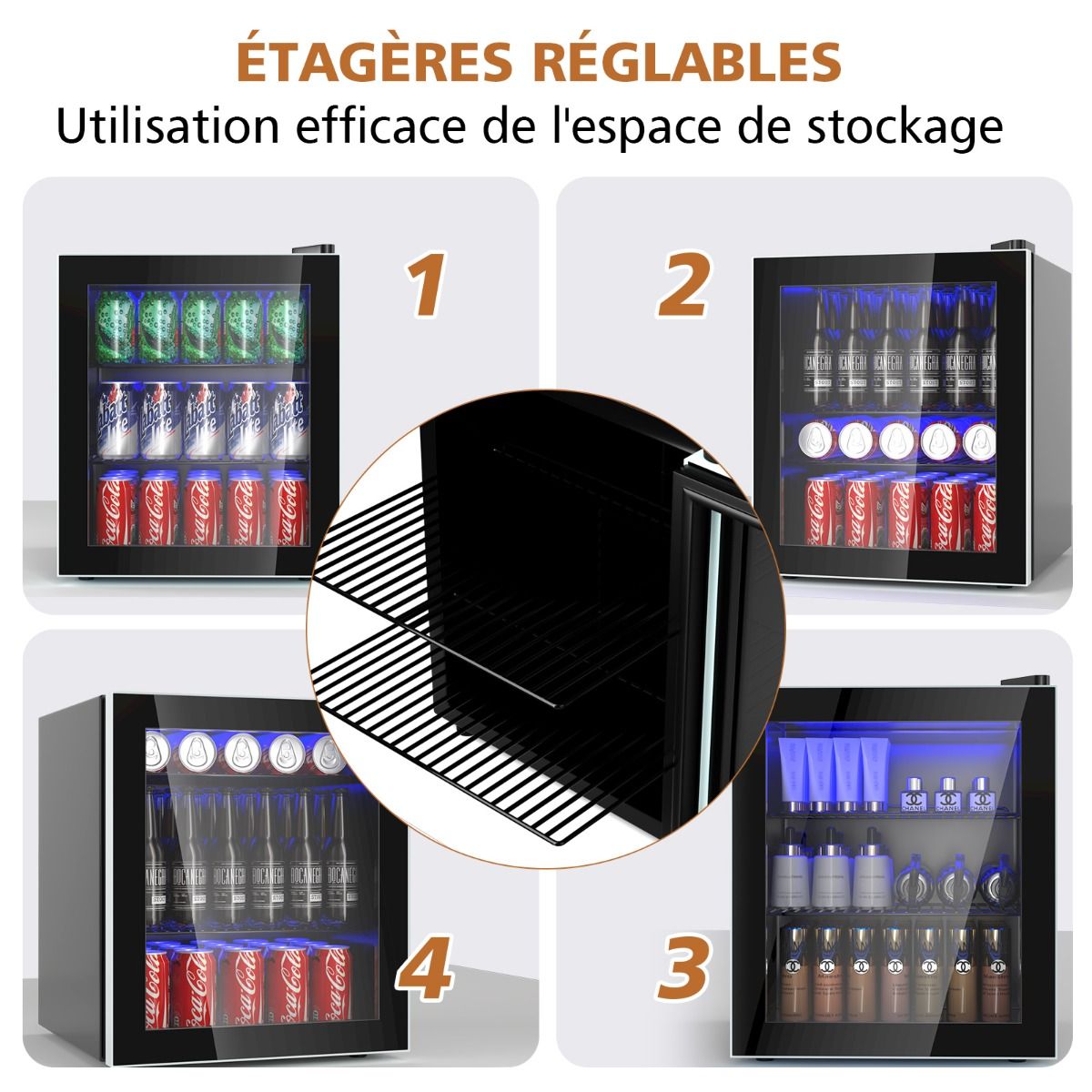 60 Can Refrigerator and Beverage Cooler Mini Fridge with Glass Door & Removable Adjustable Shelves (60 Cans) Black -