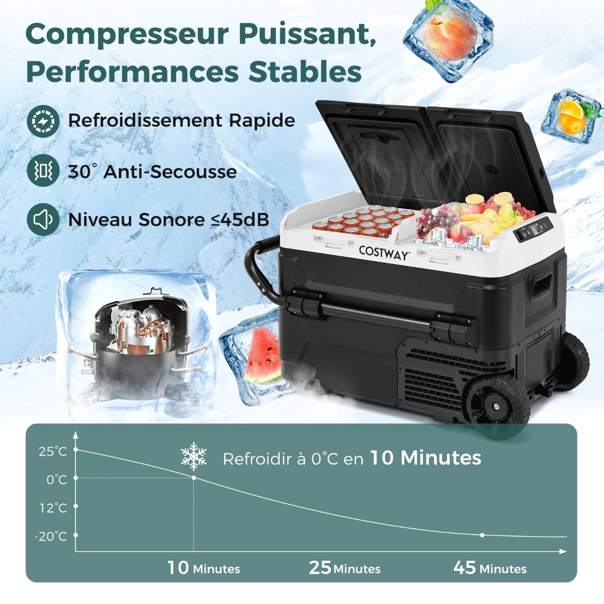 Portable Electric Cool Box Dual Zone 40L Car Refrigerator 12 V Compressor -20℃ ~ 2012/24V DC and 100-240V AC Black -