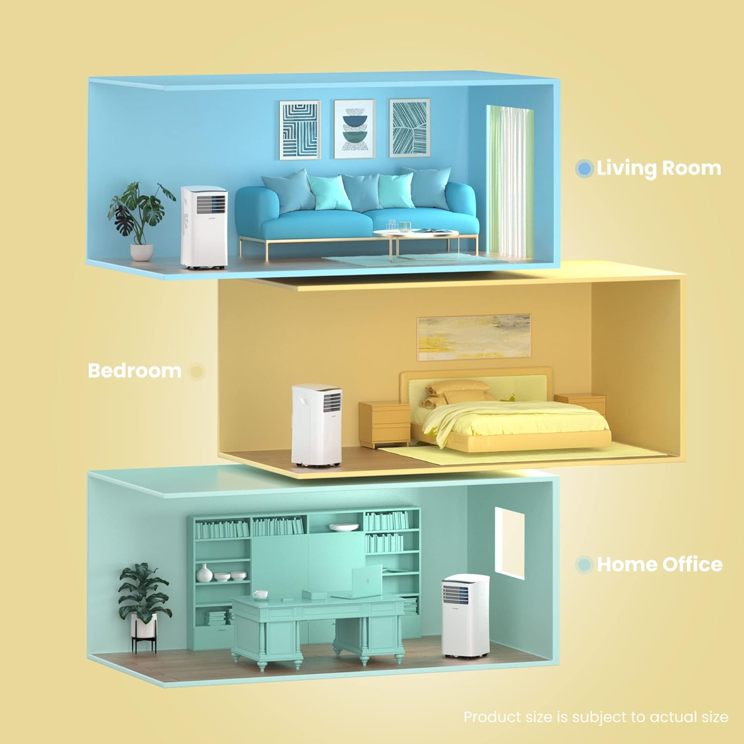 COMFEE' Mobile Air Conditioner 9000 BTU/h 2.6kW, 3-IN-1 Cooler Dehumidifier Fan, Follow me Function, Timer, Night Mode, For Living Room and 33㎡/88m³ Home, MPPH-09CRN7, R290