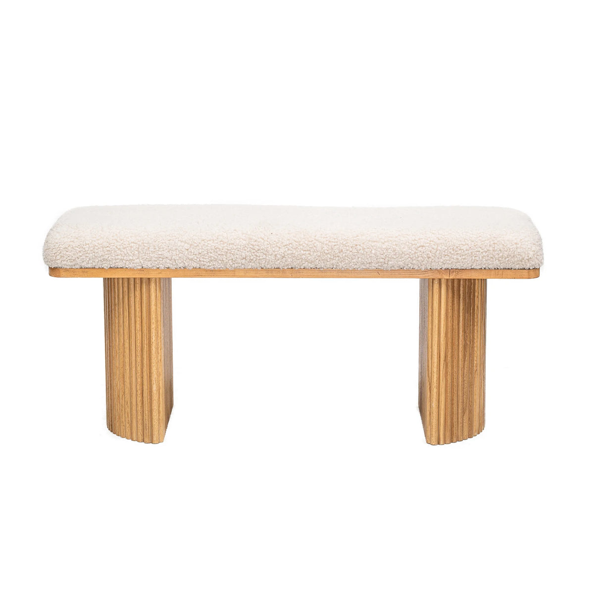 Solid Wood and Beige Velvet Bench Exotic Boho Entryway