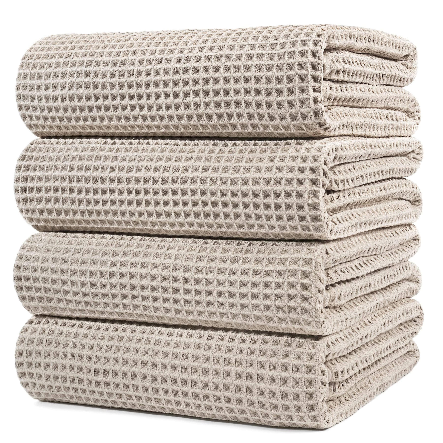 POLYTE Microfiber Oversize Quick Dry Lint Free Bath Towel, 60 x 30 in, 4 Pack (Beige, Waffle Weave) - Product image 1