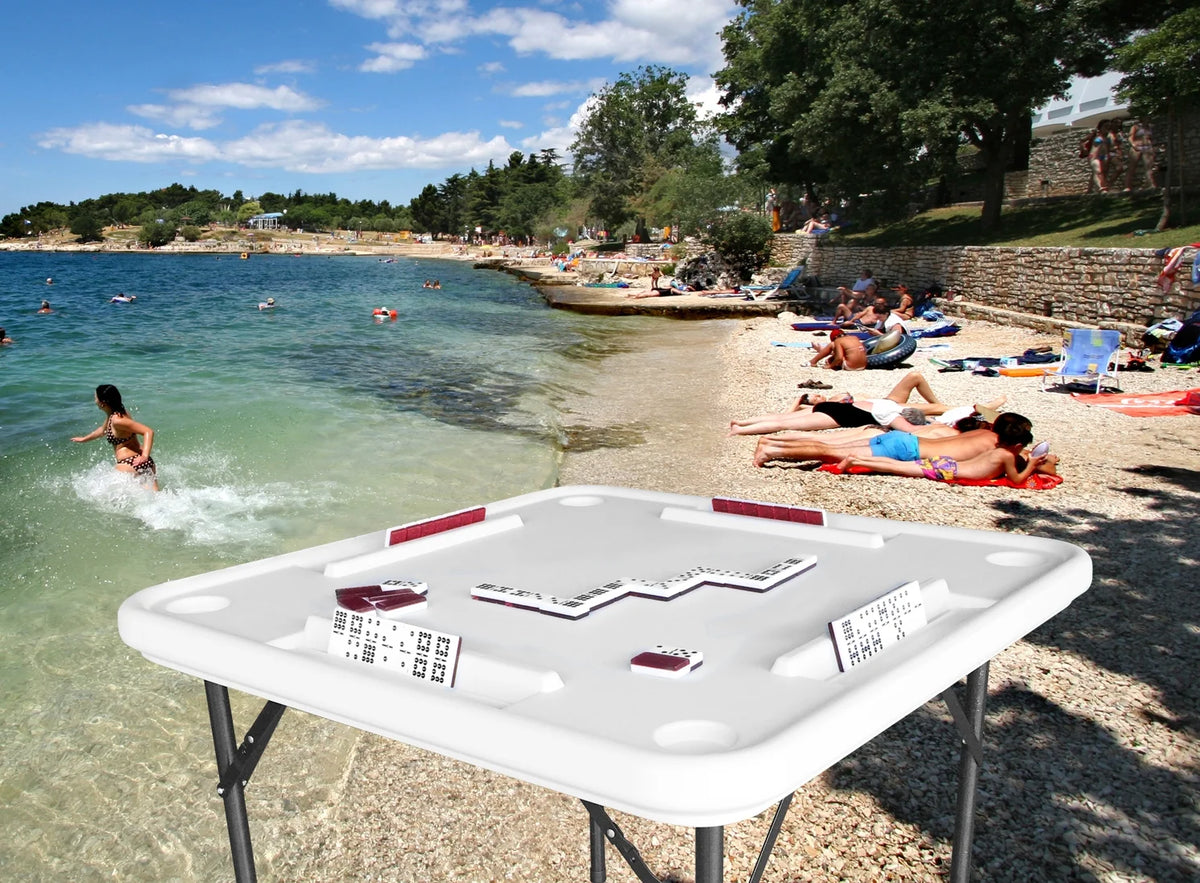 Bene Casa Foldable Domino Table with Built - in Drink Holders, 38" x 38", White - Product image 9
