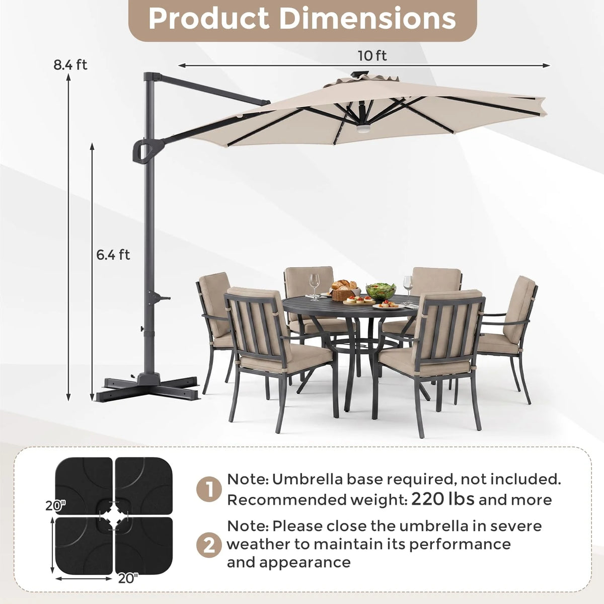 Tangkula 10ft Patio Umbrella 35 LED Lights Aluminum Pole 360 Degree Rotation - Product image 6