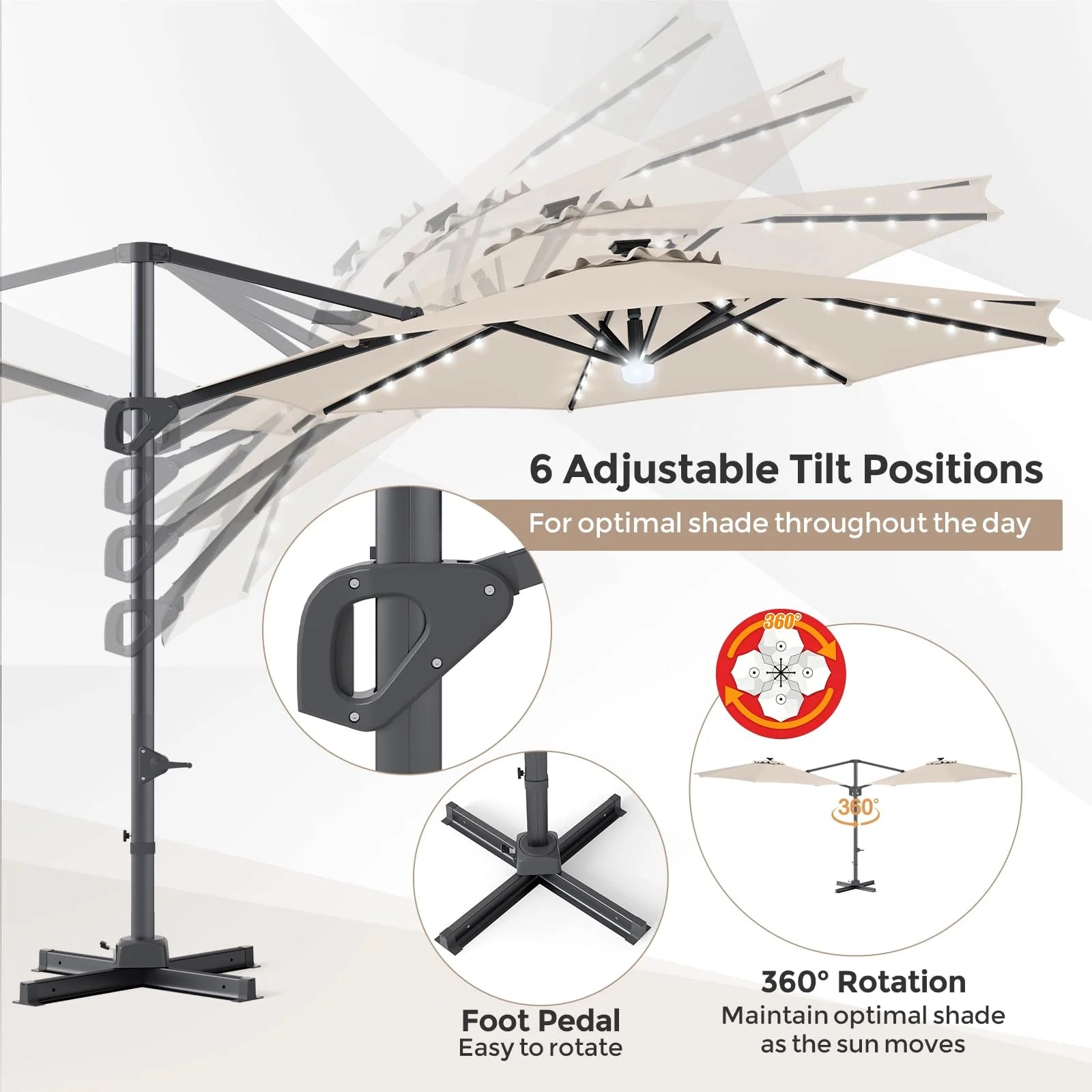 Tangkula 10ft Patio Umbrella 35 LED Lights Aluminum Pole 360 Degree Rotation - Product image 4