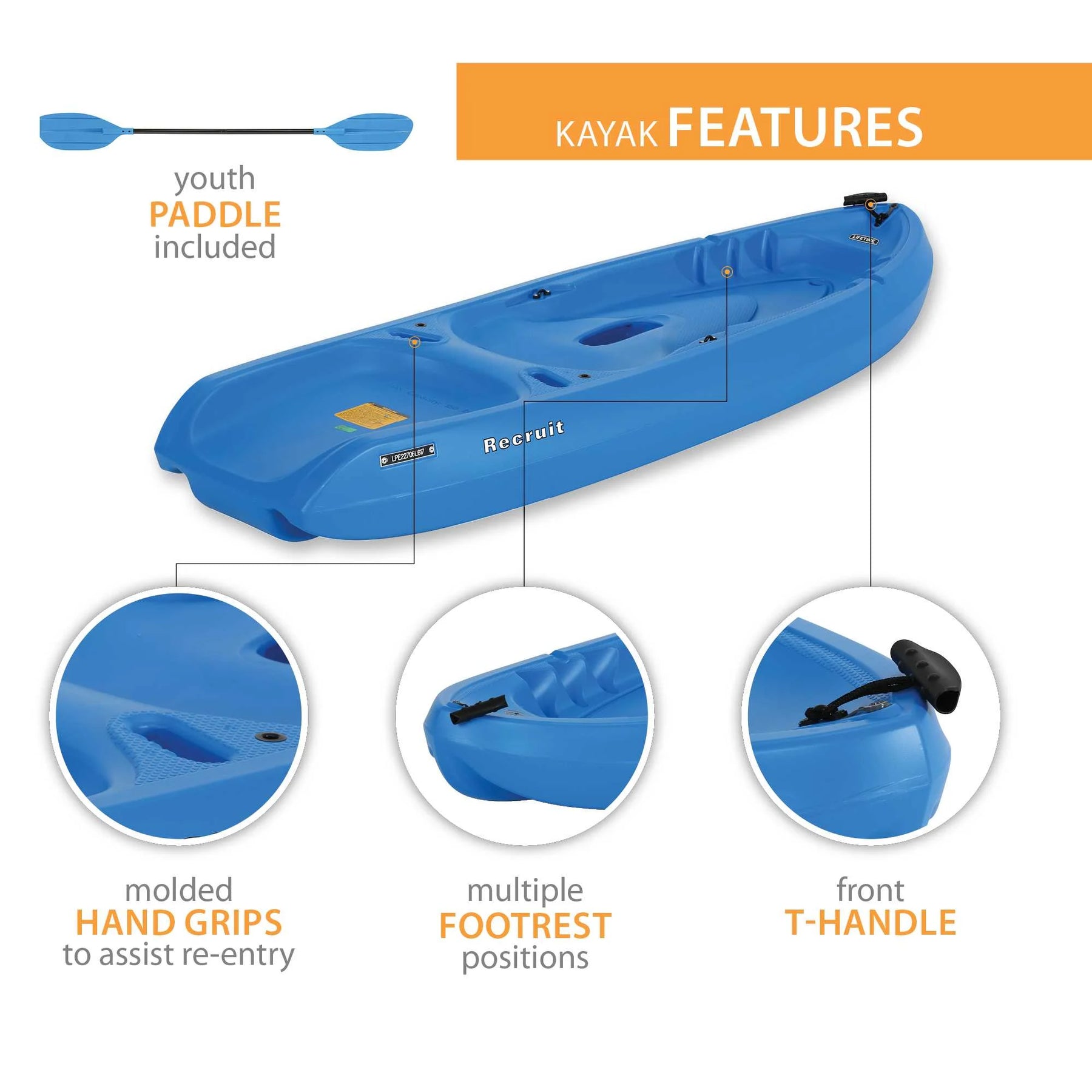 Lifetime Recruit 6.5 Ft Youth Sit - on - Top Kayak, Lime Green (90765) - Product image 29