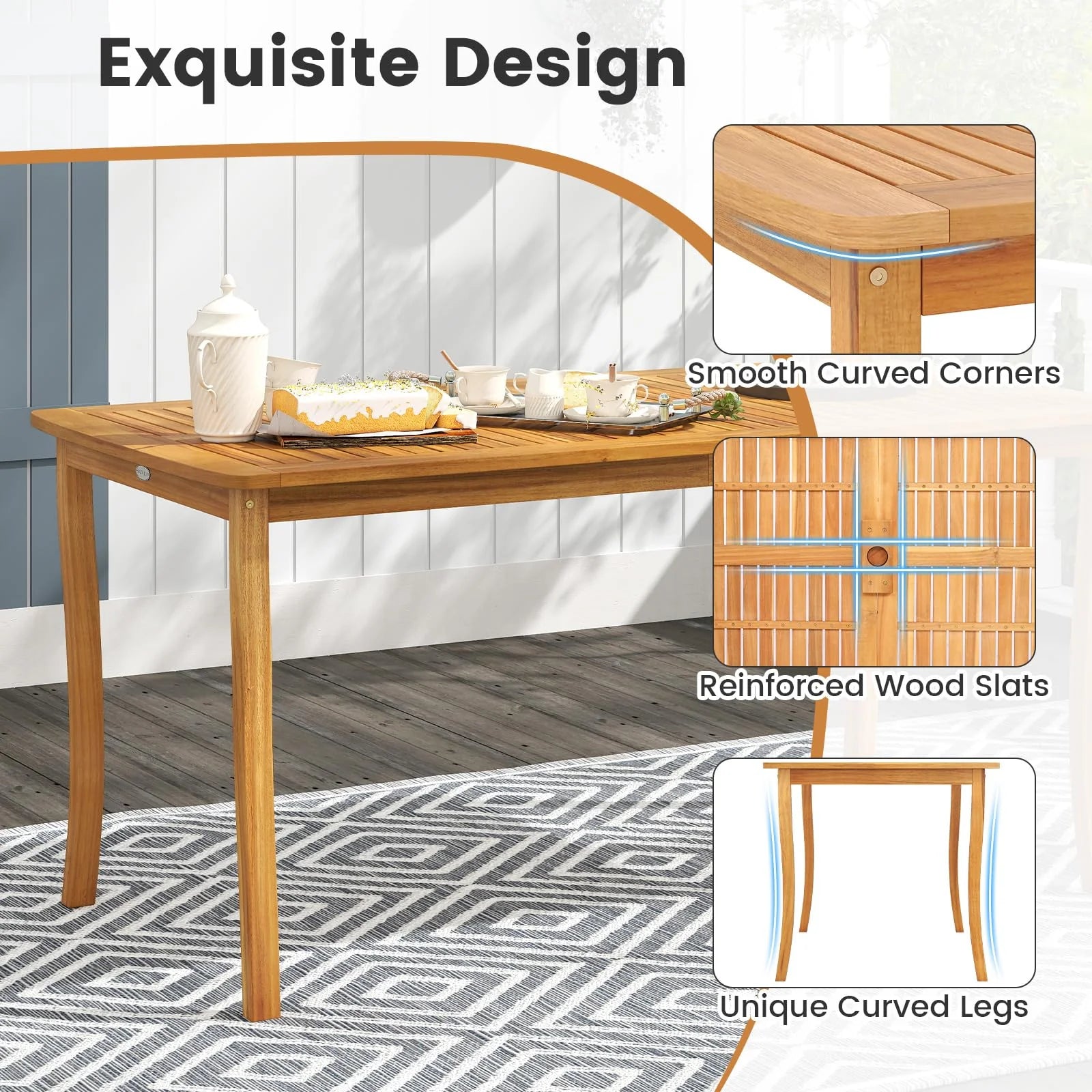 Tangkula 6 Pieces Acacia Wood Patio Dining Set with Bench - Product image 4