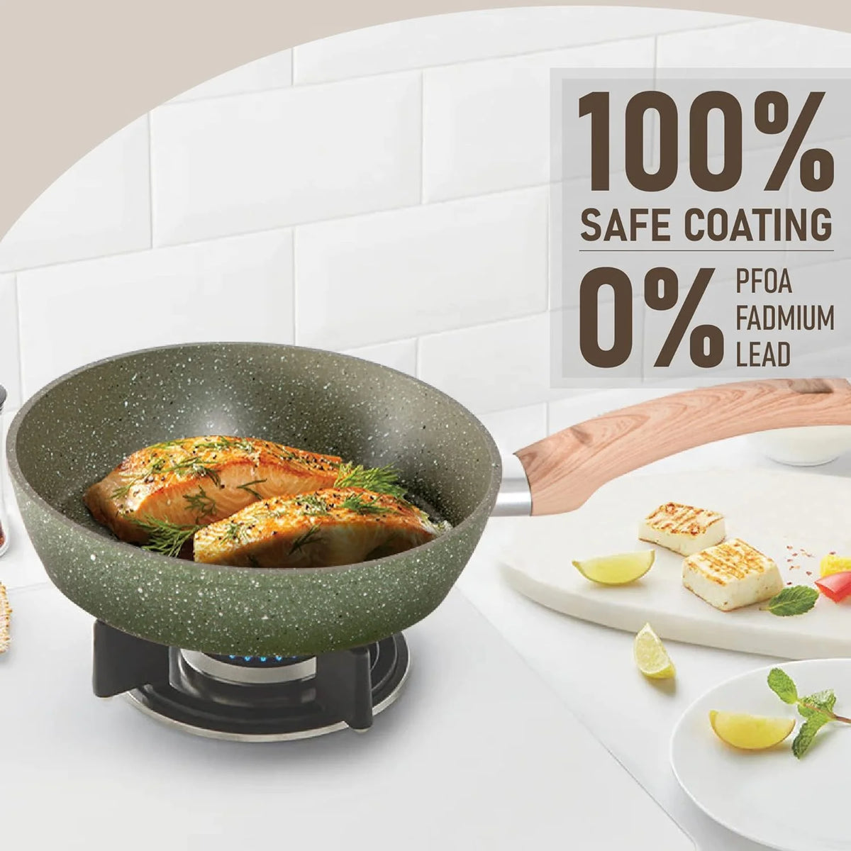 Kitchen Academy 17 Pieces Induction Cookware Set with Griddle, Green Granite Pots and Pans Set Non Stick - Product image 4