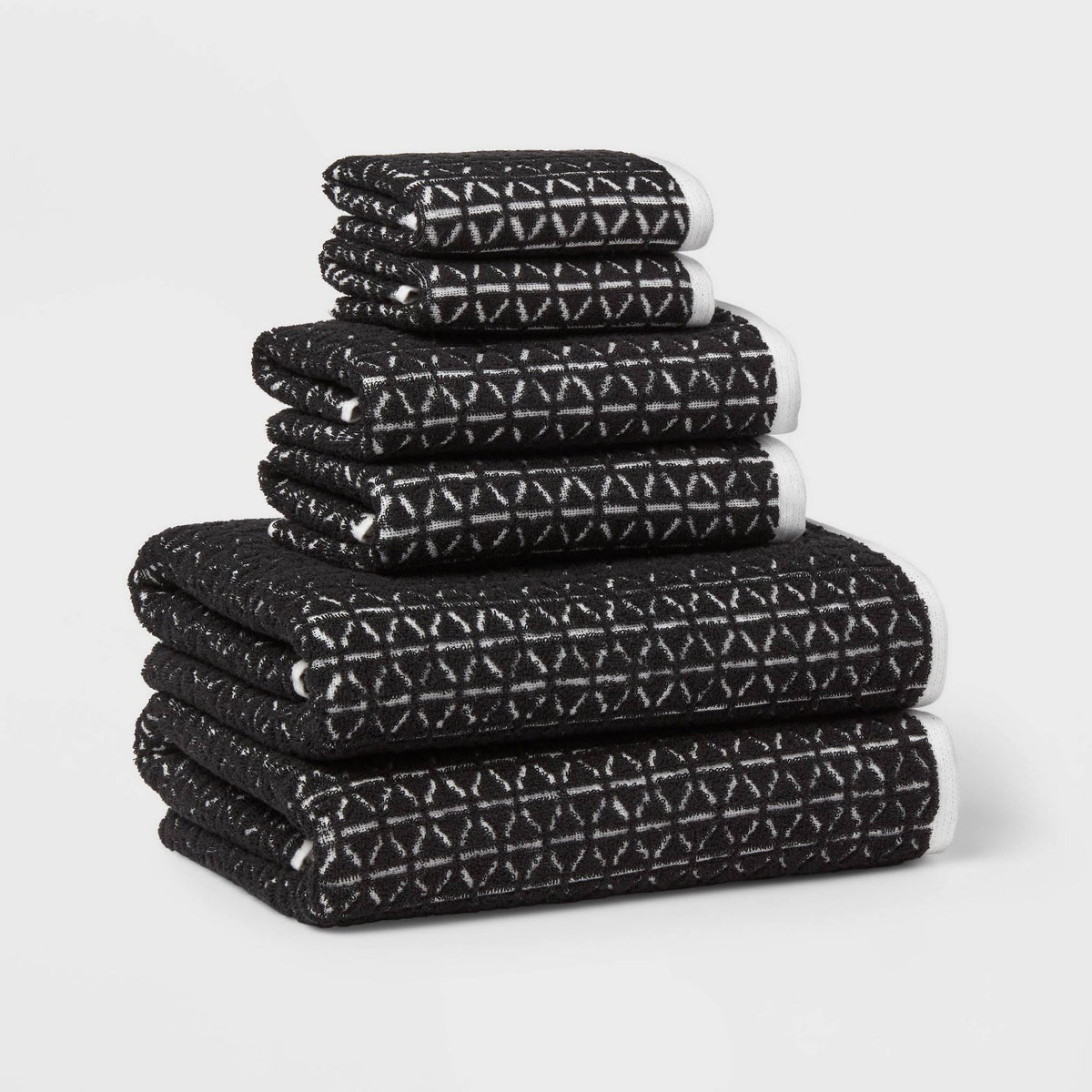New - 6pc Boho Bath Towels and Washcloths Set Black - Threshold - Product image 1