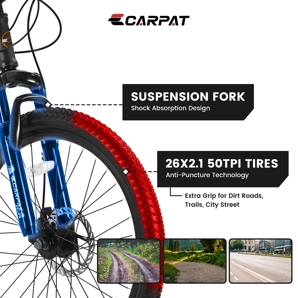 26 in Mountain Bike, Shimano 21 Speeds W/Mechanical Disc Brakes, High - Carbon Steel Frame - Product image 4