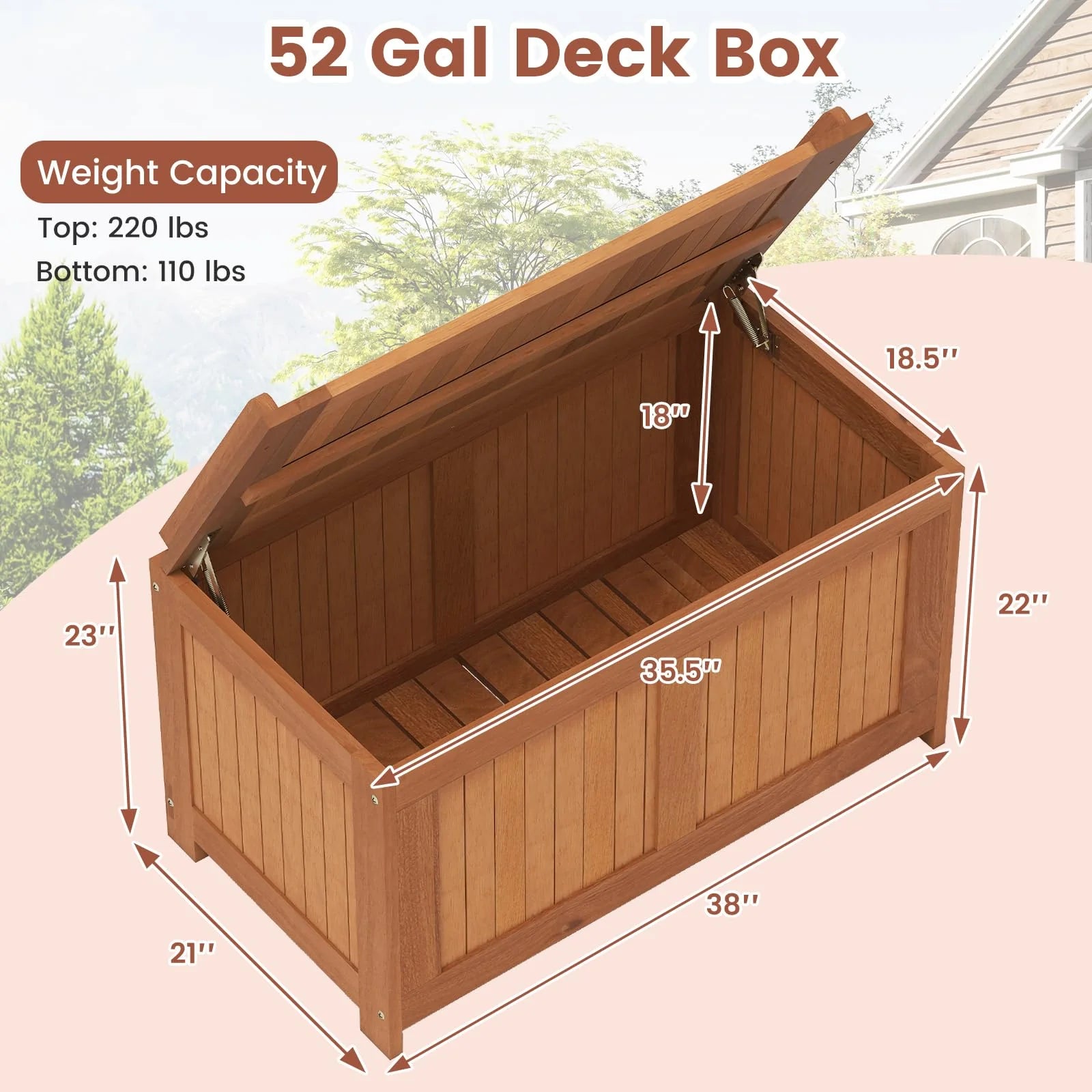 Tangkula 3-in-1 52 Gallon Wood Outdoor Storage Box