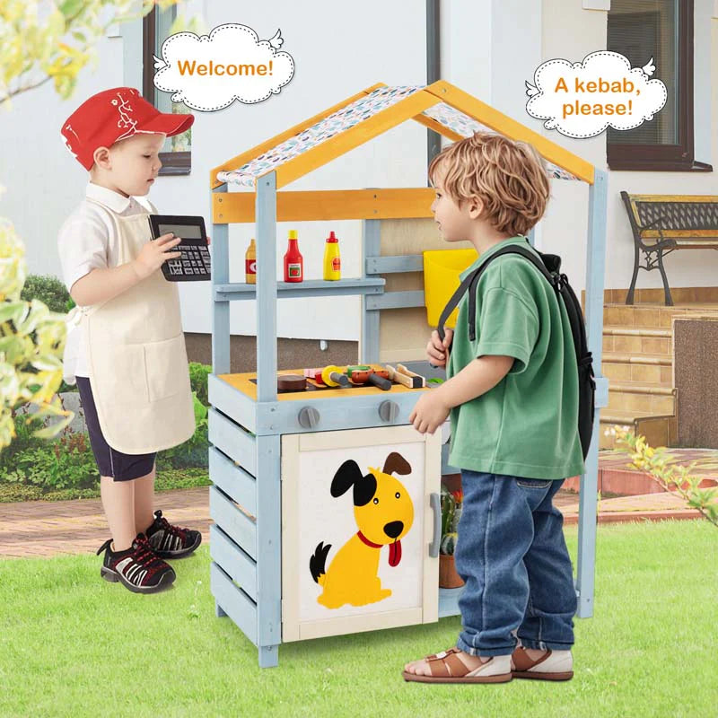 3-in-1 Double-Sided Kids Mud Kitchen, Indoor Outdoor Play Kitchen BBQ Grill & Grocery Playset with Sink - Product image 2