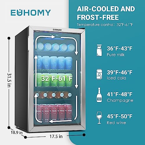 Beverage refrigerator, 126 can mini fridge with glass door -