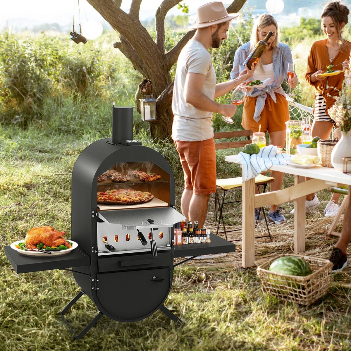 Outdoor Wood Fired Pizza Oven Oxford Cloth Cover 31cm Pizza Stone Pizza Shovel Cooking Grate -