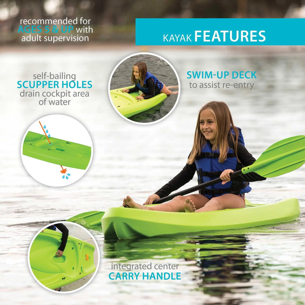Lifetime Recruit 6.5 Ft Youth Sit - on - Top Kayak, Lime Green (90765) - Product image 8