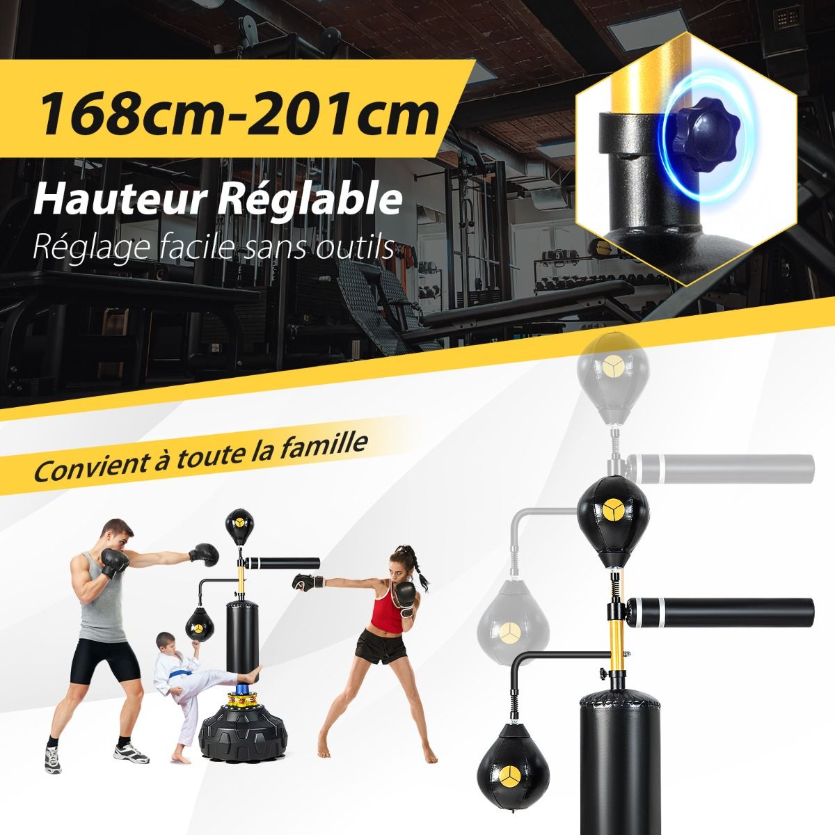 Free Standing Punching Bag Boxing Speed ​​Trainer 360° Swivel Bar Punching Ball Adjustable Height 168-201cm for MMA Teenagers & Adults -