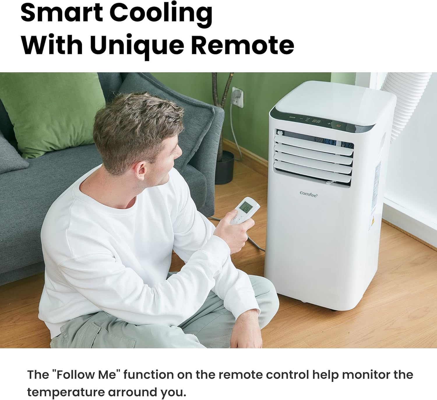 COMFEE' Mobile Air Conditioner 9000 BTU/h 2.6kW, 3-IN-1 Cooler Dehumidifier Fan, Follow me Function, Timer, Night Mode, For Living Room and 33㎡/88m³ Home, MPPH-09CRN7, R290