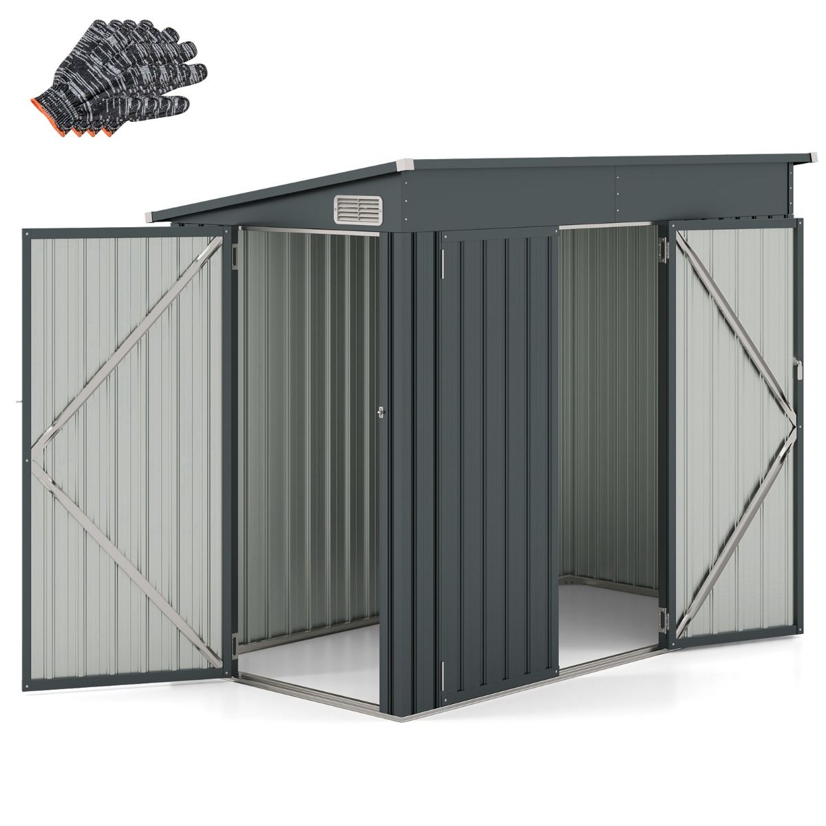 Outdoor Garden Shed Garden Tool Shed with 2 Doors Sloped Design Vents Galvanized Metal Frame 235x117x185cm Dark Gray -
