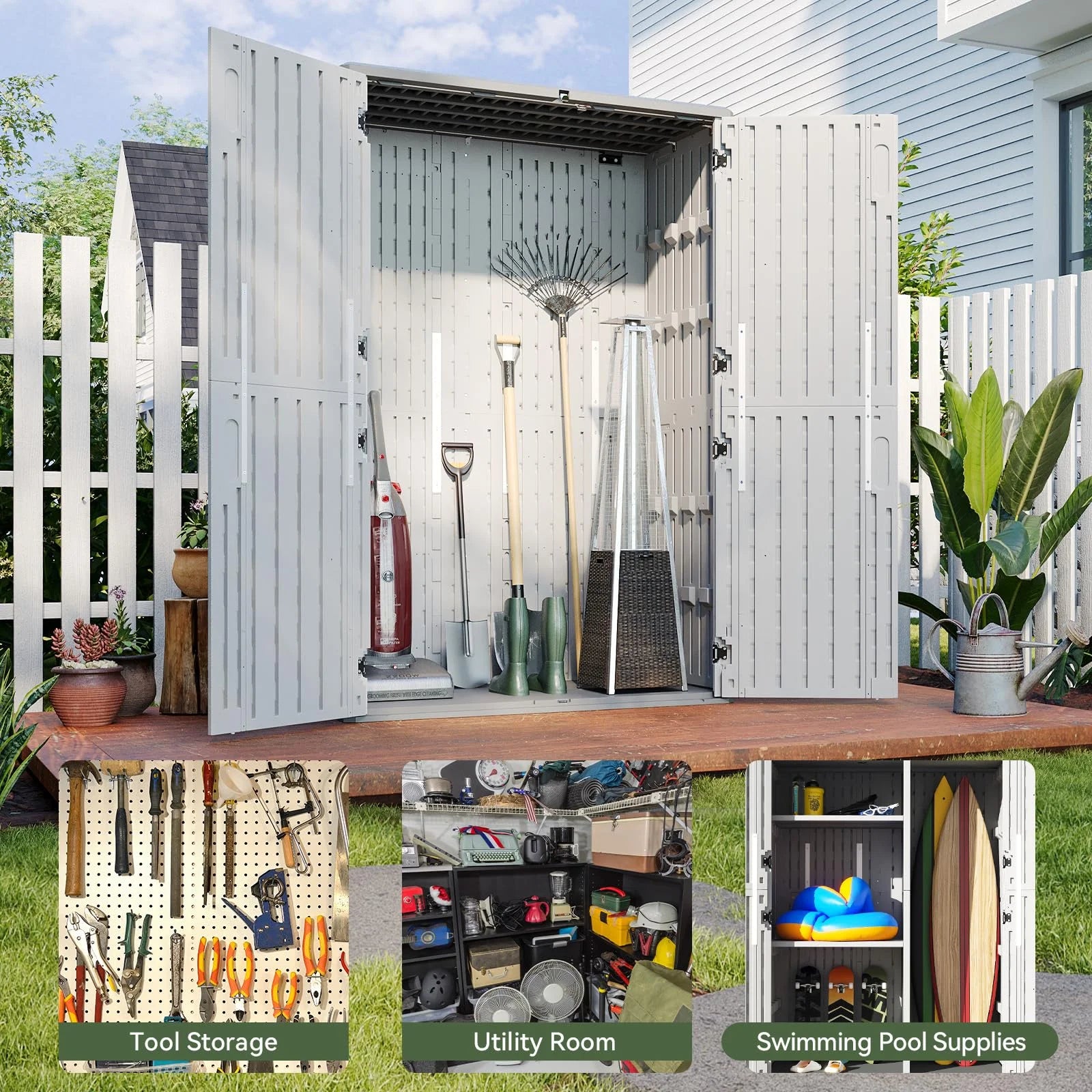 Aoxun Outdoor Storage Shed, 64 Cu.ft Vertical Storage Sheds Outdoor with Floor - Product image 7