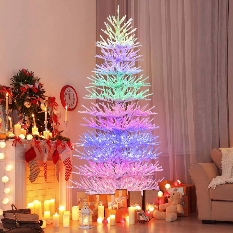 7 FT Pre-Lit Artificial Christmas Tree with 923 Multicolored LED RGB Lights, 820 White Branch Tips, Remote - Product image 2