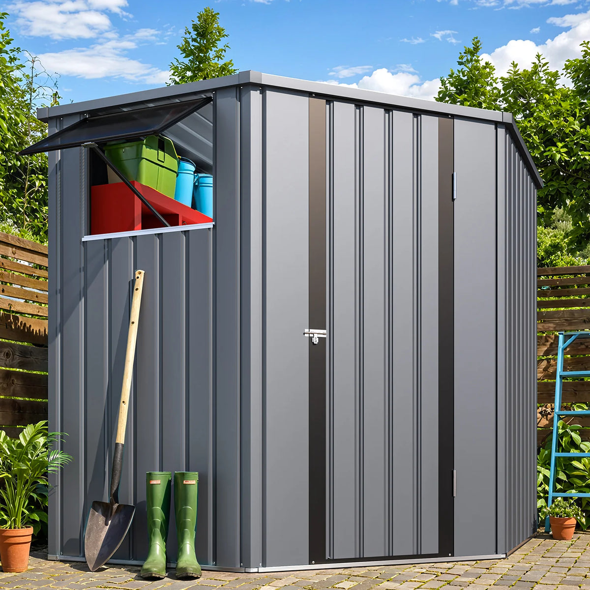 AECOJOY Corner 6x6 Storage Sheds & Outdoor Storage with Openable Windows & Lockable Doors - Product image 2
