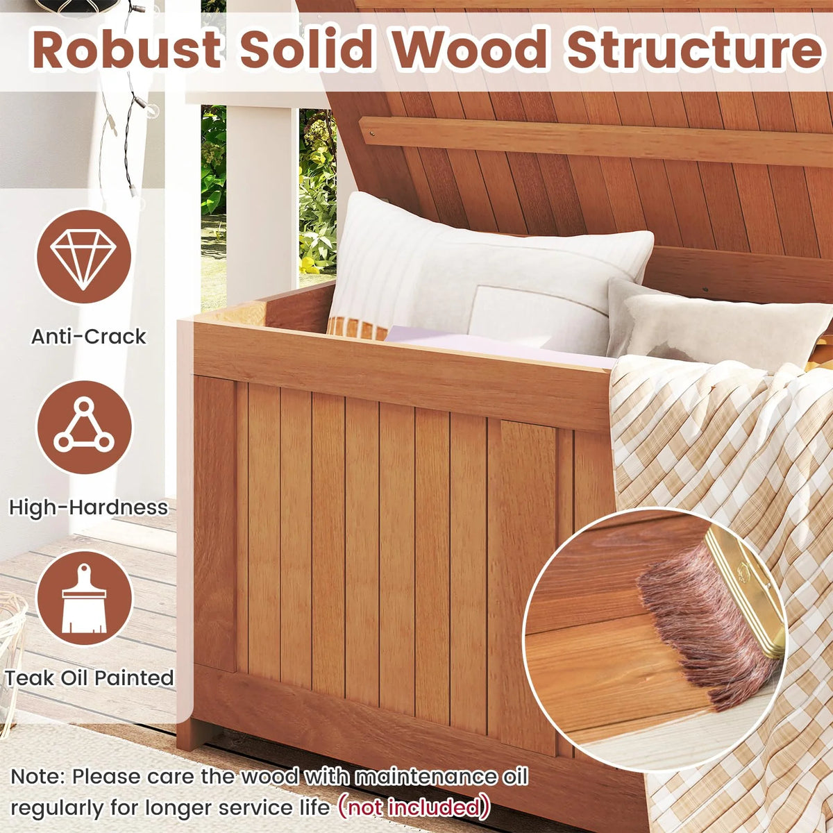 Tangkula 3-in-1 52 Gallon Wood Outdoor Storage Box