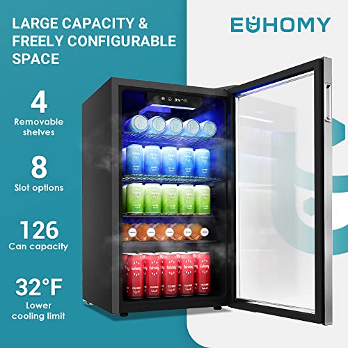 Beverage refrigerator, 126 can mini fridge with glass door -