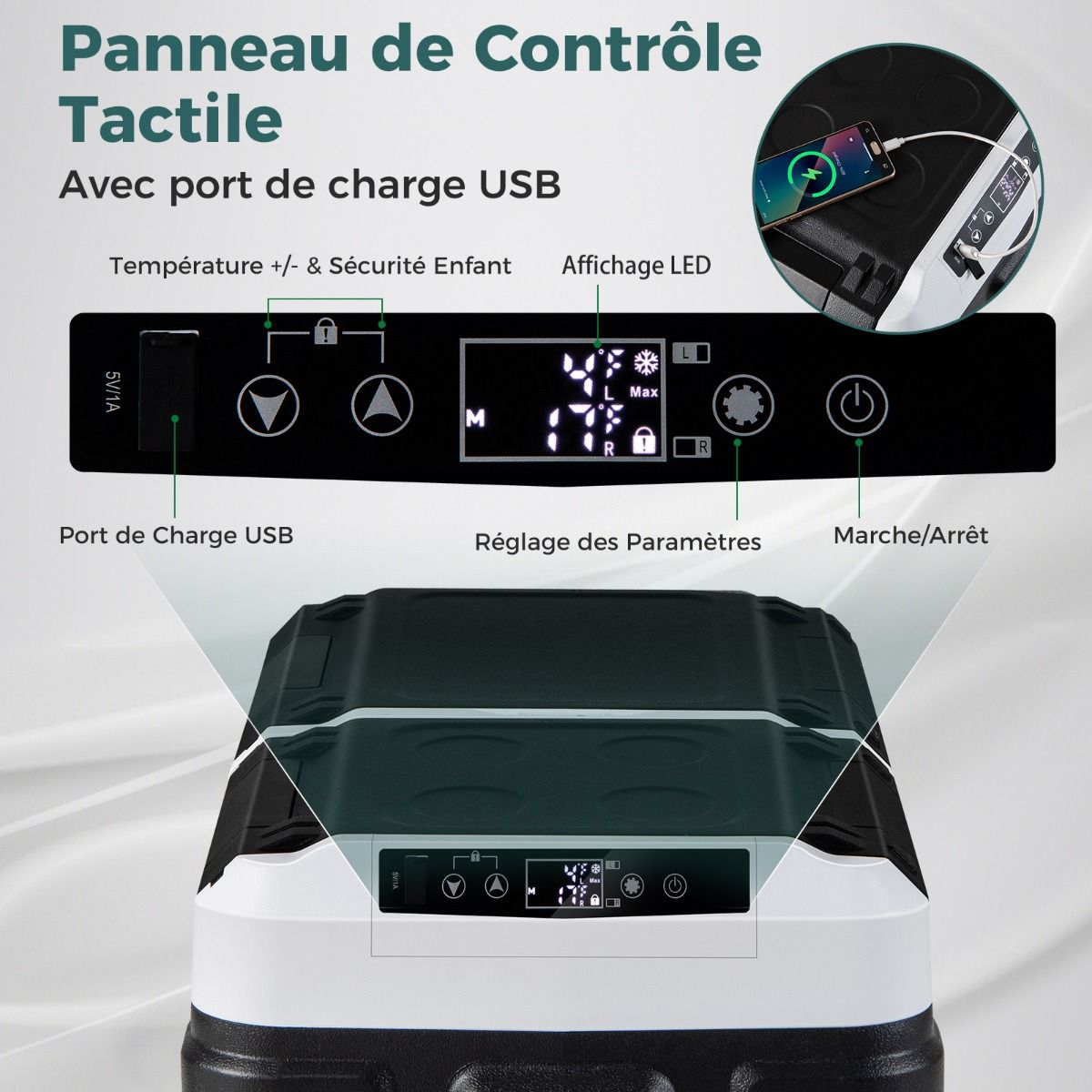 Portable Electric Cool Box Dual Zone 40L Car Refrigerator 12 V Compressor -20℃ ~ 2012/24V DC and 100-240V AC Black -