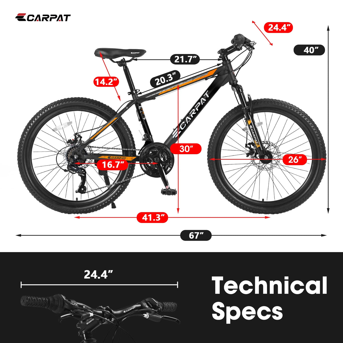 26 in Mountain Bike, Shimano 21 Speeds W/Mechanical Disc Brakes, High - Carbon Steel Frame - Product image 7