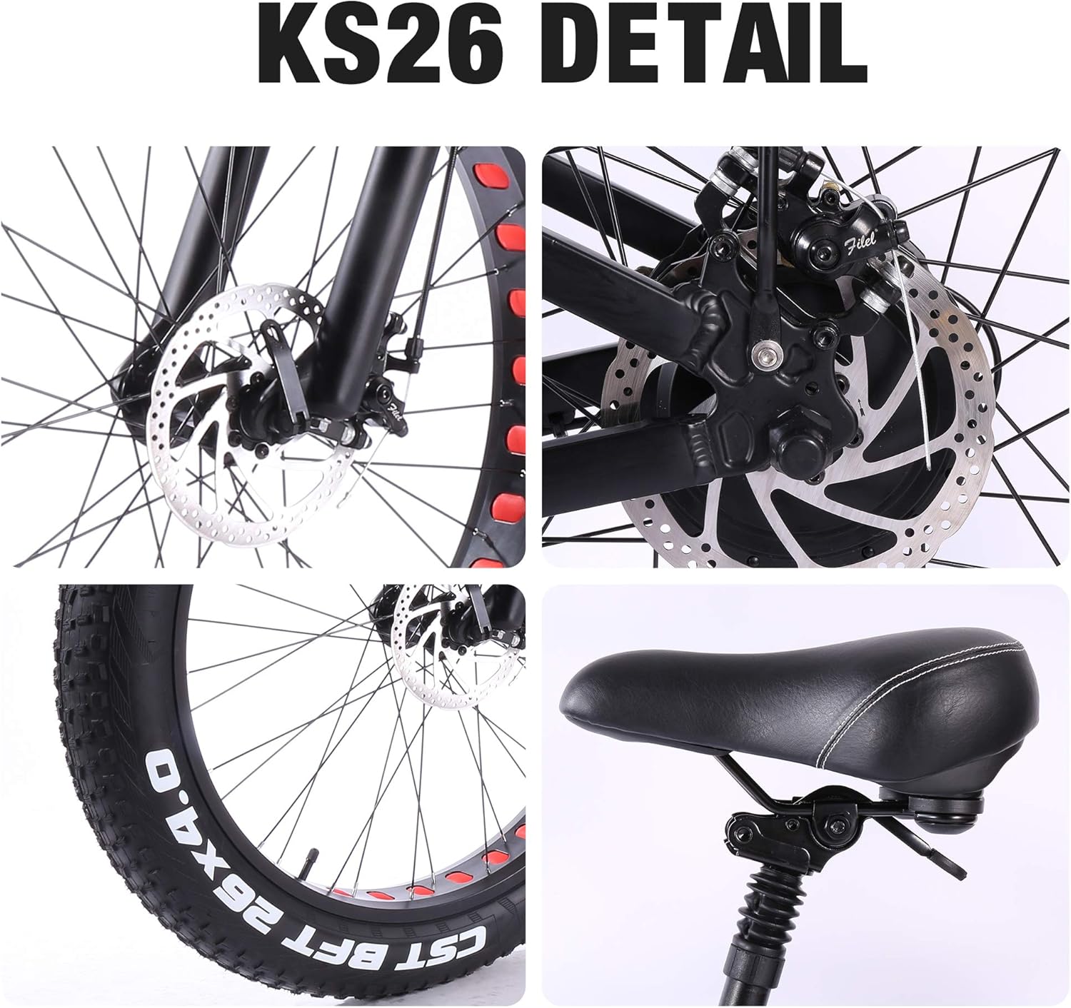ride66 Electric Mountain Bike for Adult Men, 26 Inch 21Ah Shimano Lithium Battery 7 Speed, Men's Fat Bike Black XL -