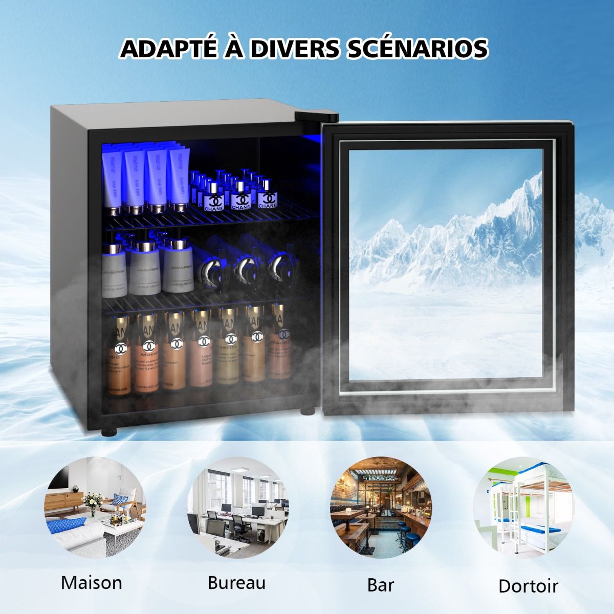 60 Can Refrigerator and Beverage Cooler Mini Fridge with Glass Door & Removable Adjustable Shelves (60 Cans) Black -