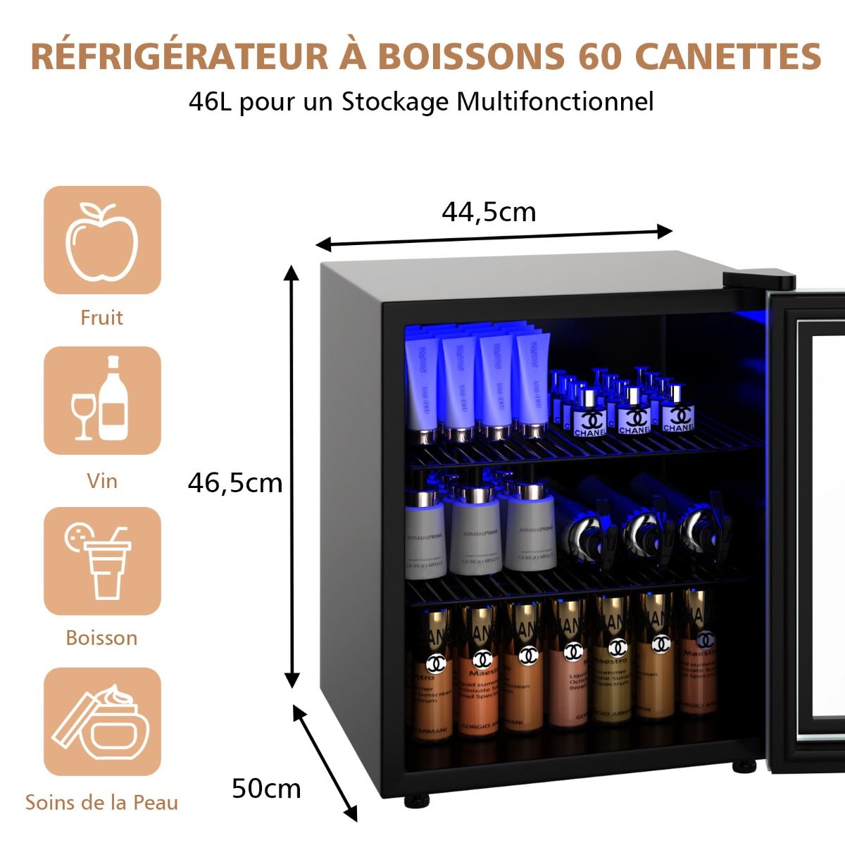 60 Can Refrigerator and Beverage Cooler Mini Fridge with Glass Door & Removable Adjustable Shelves (60 Cans) Black -