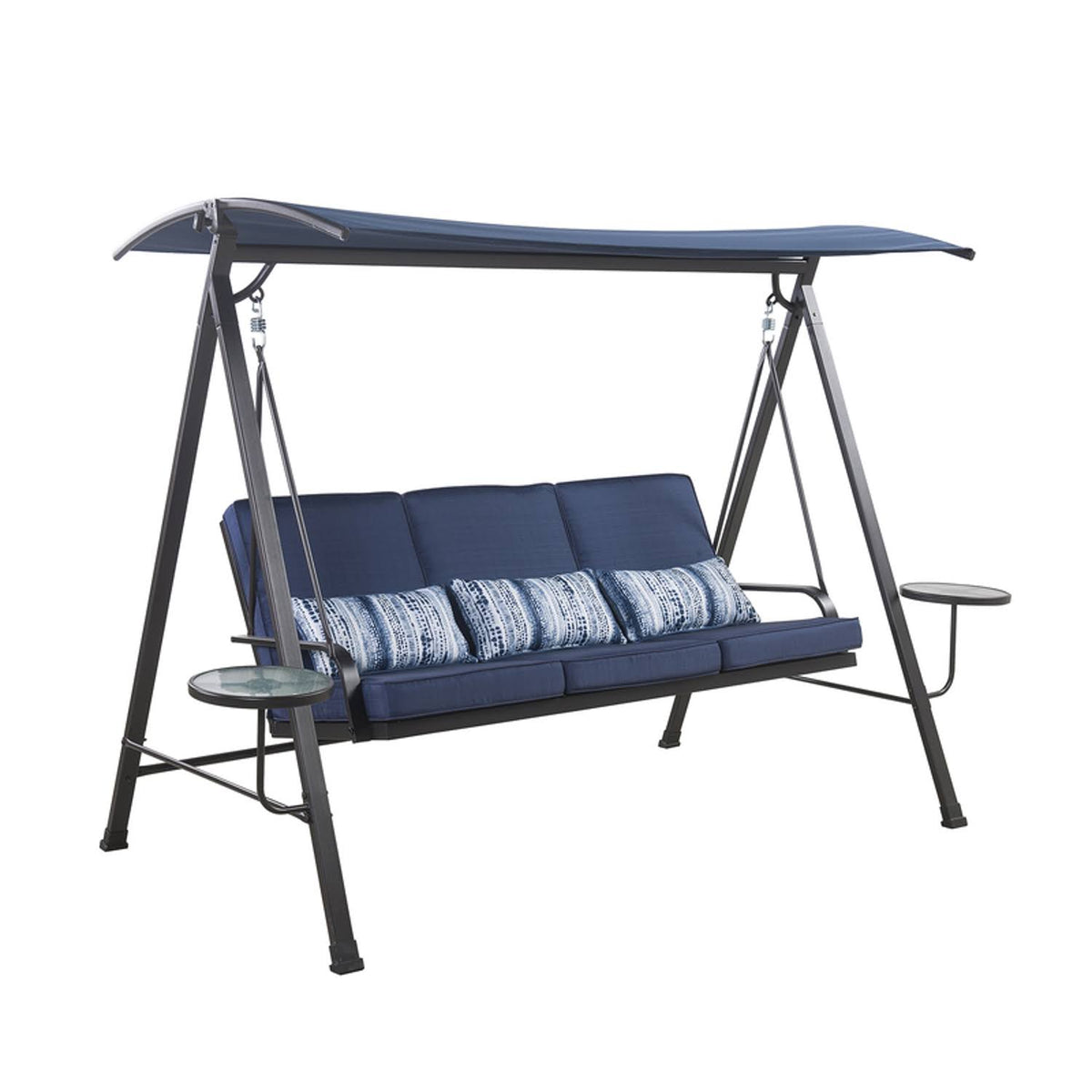 Living Accents 3 Person Black Steel Swing with Tables Blue - Product image 1