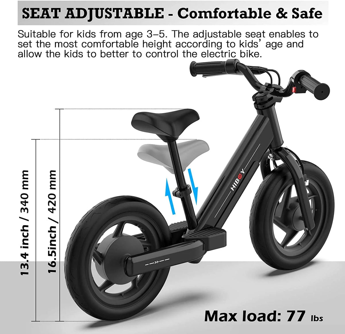 Hiboy BK1 Electric Bike for Kids Ages 3 - 5 Years, 24V 100W Electric Balance Bike 12 in Inflatable Tire - Product image 3
