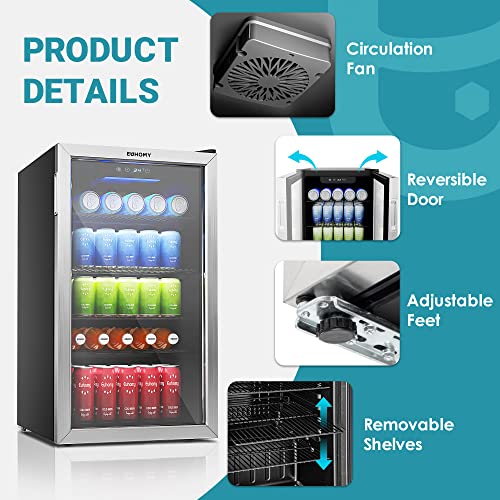 Beverage refrigerator, 126 can mini fridge with glass door -